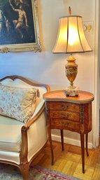 Vintage Louis XV Style Kidney Shaped Side Table & Marbled Base Table Lamp