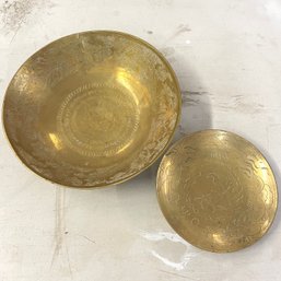 Two Decorated Brass Bowls