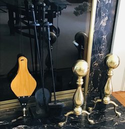 Fireplace Tools And Brass Andirons