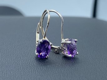 Stunning 14k White Gold & Amethyst Drop Earrings