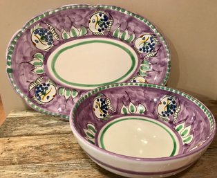 VIETRI Italy Purple Fish Platter And Serving Bowl