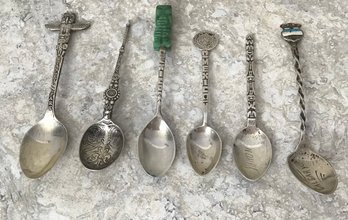 Set Of 6 STERLING Silver Collector Spoons
