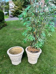 Pair Of Resin Planters With Faux Palm Tree