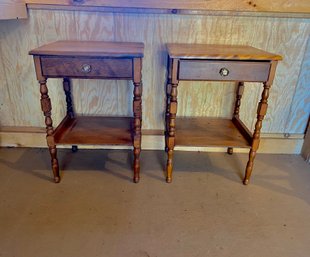 Pair Of Early Primitive  Nightstands With Glass Knobs