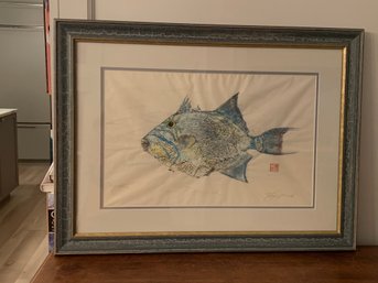 David J Denick Monorype Depicting Fish