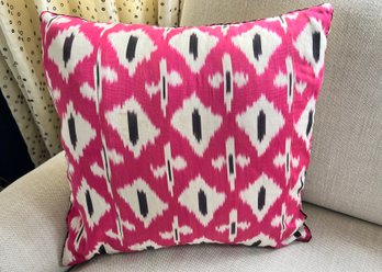 Madeline Weinstraub  Pink With Black Ikat Throw Pillow