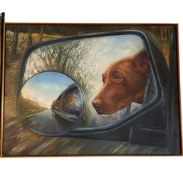 Contemporary Oil On Canvas Featuring A Dog On A Car Ride. Signed By Artist H Loughlin ??