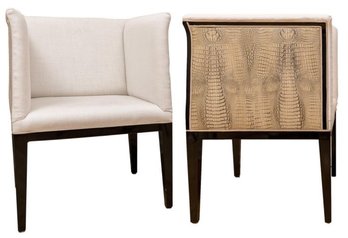 A Pair Of Faux Italian Crocodile And Linen Club Chairs