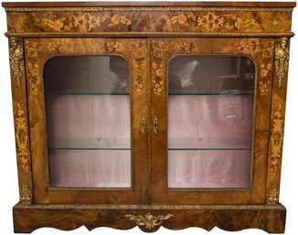 Antique Victorian Walnut Inlaid Two Door Pier Cabinet WIth Ormolu Mounts