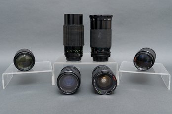 Six Assorted Vintage Camera Lenses - Tokina, Kalimar, Kiron, Starblitz And More!