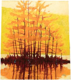 Signed Maio Oil On Canvas 'Autumn Trees By Water' Painting