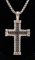 David Yurman Black Diamond Chevron Cross Pendant & DY Box Chain