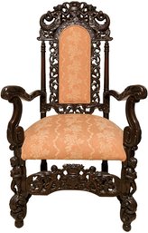 Antique Baroque Style Heavily Carved Wood Arm Chair