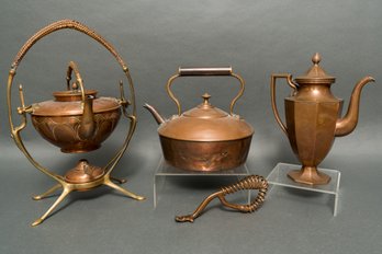 Collection Of Assorted Antique Copper And Brass Tea Kettles