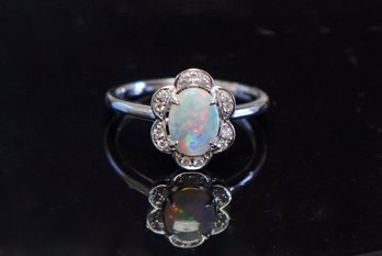 14K White Gold Opal & Diamond Ring