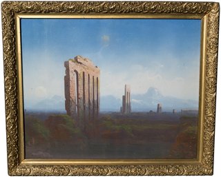 Signed G. Schreiber 1869 'Aqueduct Of Nero, Rome' Watercolor On Canvas Painting