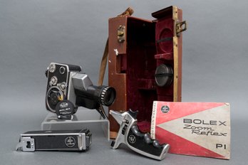 Bolex Zoom Reflex P1 8mm Movie Camera, Winder, And Case