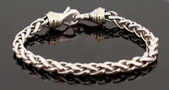 DAVID YURMAN YELLOW GOLD STERLING SILVER WHEAT CHAIN BRACELET 6mm