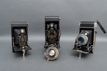 Three Vintage Folding Cameras - Kodak And Roamer 63