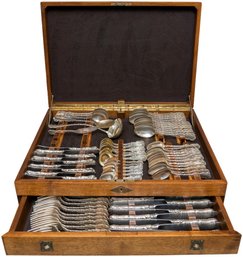 Birks Louis XV Sterling Silver 90 Piece Silverware Set With Custom Hand-Made Chest