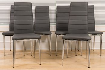 Set Of 6 Dining Chairs In Dark Gray Pu-leather With Stainless Steel Base