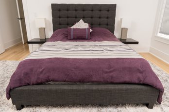 Button Tufted Linen Upholstered Bed In Grey (Mattress Optional)