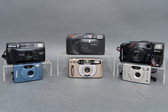 Six Assorted Point And Shoot Cameras - Nikon, Canon, Fuji And More!