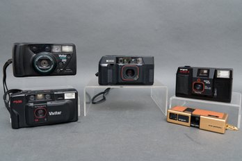 Collection Of Assorted Vintage Point And Shoot Cameras - Vivitar, Argus And Ricoh
