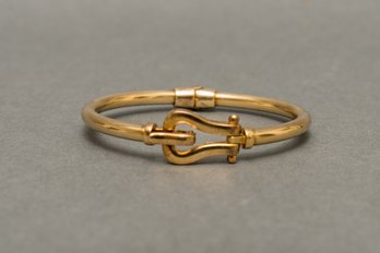 Italian Gold Horseshoe Hook Bangle Bracelet In 14K Gold-Plated Sterling Silver