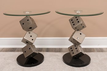 Pair Of Beveled Glass Top Dice Side Table