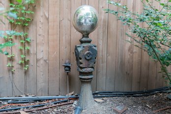 Vintage Cast Stone Garden Sculpture With Gazing Ball