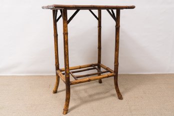 English Bamboo Lacquer Floral Double Tier Side Table