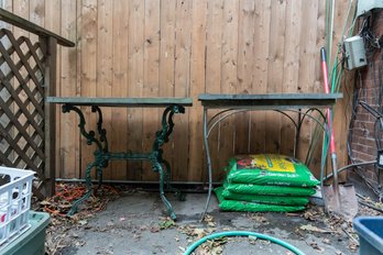 Pair Of Outdoor Gardening Tables With Concrete Tops