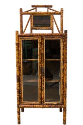 Bamboo Handpainted Floral And Birds Cabinet With Vanity Mirror