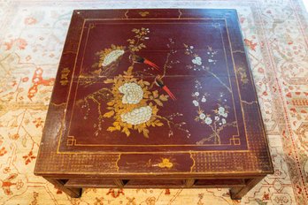 Chinese Chinoiserie Cocktail Table With Glass Top