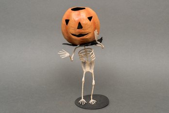 RARE! Signed Bruce Elsass '06 For Bethany Lowe Designs 'Pumpkin Skeleton' Paper Mache Figurine