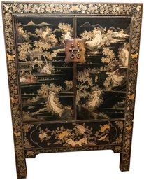 Antique Chinese Hand Painted Lacquer Wardrobe Cabinet