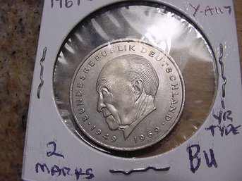 1969 J West German 2 Marks Coin BU