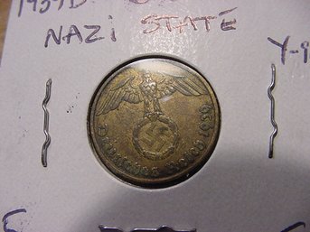 1939 B Germany Nazi Era 5 Reichspfennig Coin - VF