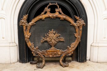 Antique French Rococo Style Bronze And Mesh Fireplace Screen