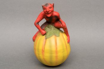 Marolin From Germany 'Devil On Pumpkin' Paper Mache Halloween Figurine