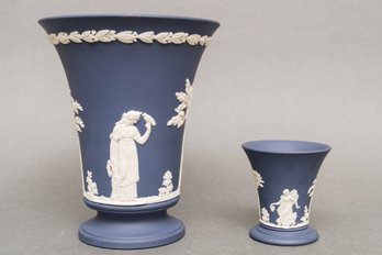 Pair Of Vintage Wedgewood Dark Blue Vases