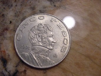 1974 Mexico Cinco Peso Coin  -uncirculated