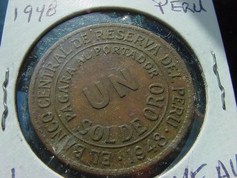 1948  Peru  1 Sol  Coin -  XF- AU