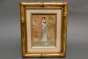 Signed Vintage Mau Ling Chinese Girl With Fan Oil And Watercolor On Paper