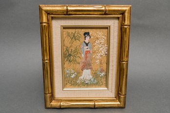 Signed Vintage Mau Ling Chinese Girl Oil And Watercolor On Paper