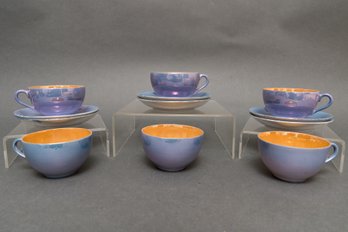 Set Of Six 1920s Art Deco Japanese Takito Bone China Tea Cups And Saucers