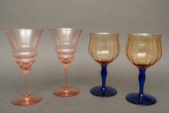 Pair Of 1930s Pink Depression Glasses And A Pair Of Handblown Antique Glasses