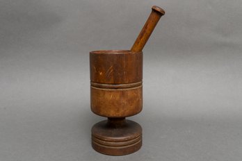 Vintage Hand-made Wood Mortar And Pestle Set