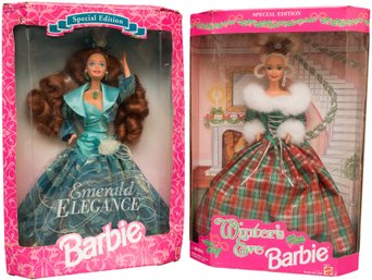 Pair Of Barbie Dolls - Emerald Elegance And Winter's Eve Barbie